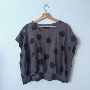 Moyuru Gray Black Dot Print Short Sleeve Cotton Oversized Top Women's Size S/M